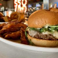The Hi Brow Burger Meal · Black Canyon Angus beef, melted Swiss and blue cheeses, baby arugula, caramelized onions, ho...