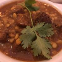 Beef Stew · Gemeh. Mildly seasoned chunks of beef mixed with split peas, simmered and cooked in gravy. I...
