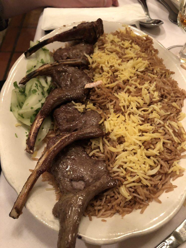 Lamb Chops · Tender rack of lamb marinated with garlic, lemon juice, and special seasoning. Charbroiled. Include a green salad and served with basmati rice.
