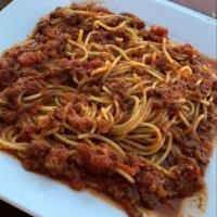 Spaghetti · Choice of our classic meat or marinara sauce. Includes garlic bread  and Small garden salad.