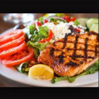 Grilled Salmon · Seasoned chargrilled blackened salmon.