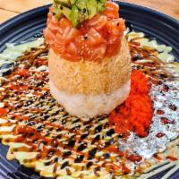 Salmon Tower · Salmon with rice, crabmeat, avocado, masago.
Sauce- spicy mayo, eel, wasabi mayo, sriracha, ...