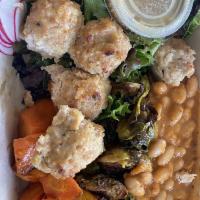 Kitchen Sink Salad · 3 balls and sauce, served over the chef's selection of greens and sink veggies. Gluten-free ...