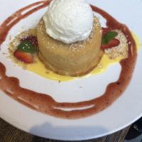 Passion Fruit Butter Cake · Fresh strawberries, passion fruit custard, coconut crumble and coconut ice cream. Contain gl...