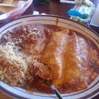 Beef Enchiladas · Filled with seasoned ground beef, then topped with chili gravy, and American Cheese. Served ...