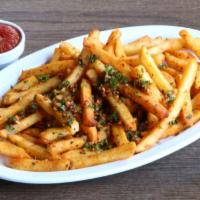 Garlic Fries · Fries tossed with minced garlic and seasoning.