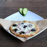 The Greek Flat Bread · Melted cheese, onions, olives and grated Feta.