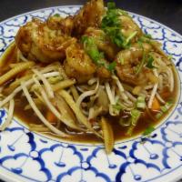 Large Shrimp with Garlic Sauce · Kung-ka-tiam. Large tiger shrimp sauteed with chef's delicious garlic sauce. Served over mix...