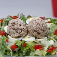 4. Tuna Salad · Crispy romaine lettuce, tuna, egg, mayonnaise, red onions, red peppers, celery and your choi...
