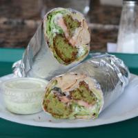 Falafel Wrap · Served with lettuce, tomato, onion and wrapped in naan. Vegetarian.