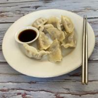 Steamed Dumplings · Dumplings filled with soy protein, carrots, cabbage and celery, served with organic tamari s...