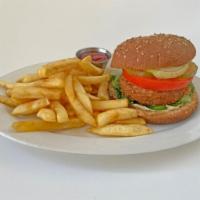 Classic Burger · Grilled Beyond Meat® patty with lettuce, grilled onions, tomato, pickles, and house-made mayo.