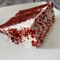 Red Velvet Chocolate Cake · Moist velvety cake with a hint of chocolate topped with soft butter cream frosting.