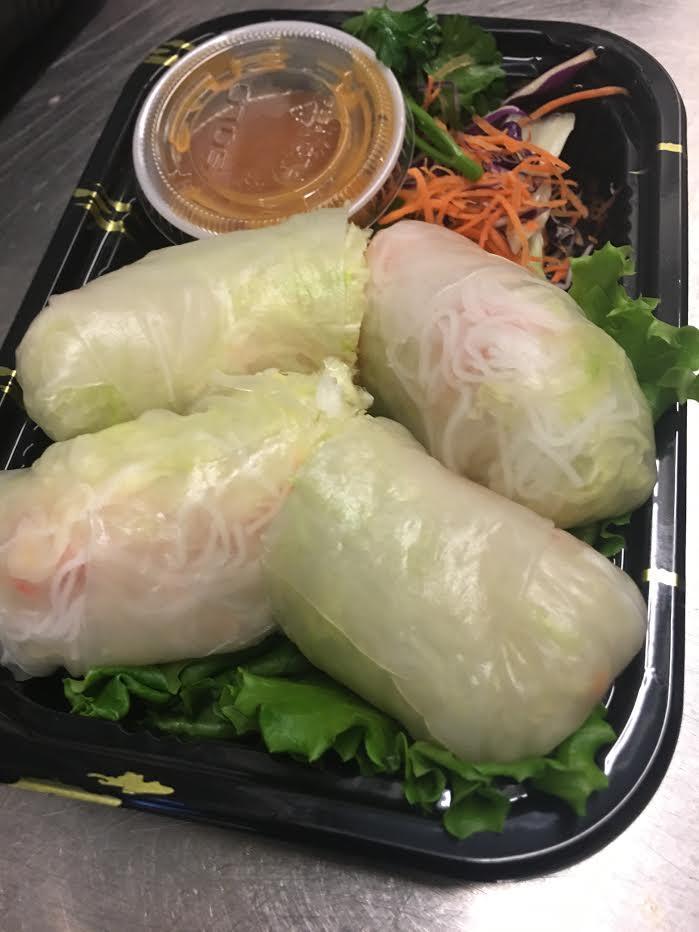 Fresh Spring Roll · Rice paper, filled with shrimp, rice noodle, crab stick, and basil. 
