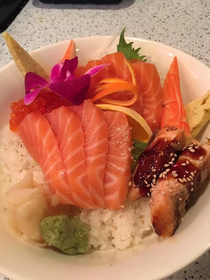 Fancy Sake Don · Salmon sashimi, grilled salmon, salmon roe with rice