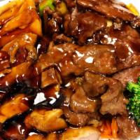 Chicken & Beef(Plate) · Served with veggies on steamed rice glazed with teriyaki sauce.