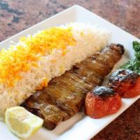 Barg Kabob (Beef) · A skewer of thinly sliced marinated filet mignon, cooked with extra care that melts in your ...