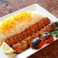 Koobideh Kabob (Chicken) · Choice of one or two skewers of ground chicken mixed with grated onions, salt, and pepper, c...
