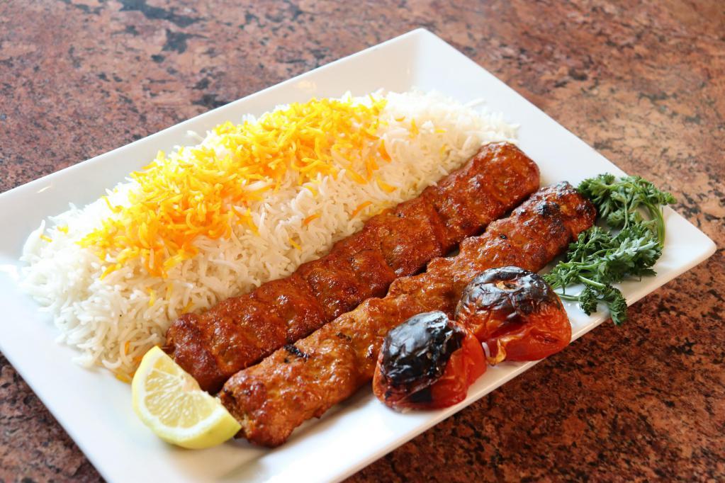 Koobideh Kabob (Chicken) · Choice of one or two skewers of ground chicken mixed with grated onions, salt, and pepper, charbroiled to its perfection.