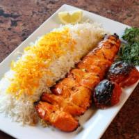 Barg Kabob (Chicken) · A skewer of thin slices of skinless chicken breast marinated and elegantly cooked to satisfy...