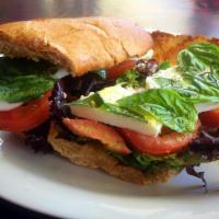 12. Farmer's Market Caprese Sandwich · Wheat roll, spring mix, Roma tomatoes, fresh mozzarella, fresh basil, balsamic vinaigrette a...