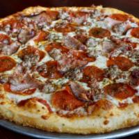 Meat Lovers Pizza · Pepperoni, sausage, meatball, Black Forest ham and bacon.