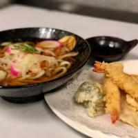 Tempura Noodles · Noodle soup with shrimp and vegetable tempura.