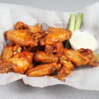 10 Wings · Your choice of hot, mild or BBQ sauce. Bleu cheese included upon request.