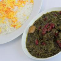 Khouresh Sabzi · Fresh herbs stew with red kidney beans and tender beef.