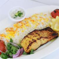 Salmon Kabob · Marinated grilled salmon broiled to perfection.