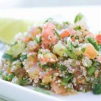 Tabbouleh Salad · Chopped parsley, mint, onions and tomatoes,mixed with freshly squeezed lemon juice, olive oi...