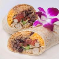 VEGETARIAN BURRITO · Rice & beans, onions, peppers, lettuce, pico de gallo, lime crema, cheese