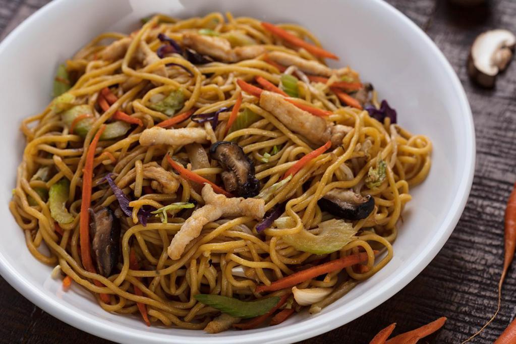 Signature Lo Mein Chicken · Egg noodles, mushrooms, Asian vegetables, soy sauce