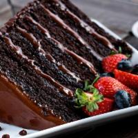 Great Wall of Chocolate · Six rich layers of frosted chocolate cake with semi-sweet chocolate chips