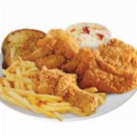 4 Piece Dark Fried Chicken Dinner · 2 thighs and 2 drumsticks. Served with fries, slaw and garlic toast.