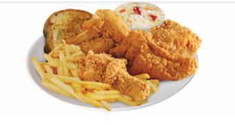 4 Piece Fried Mixed Chicken Dinner · Breast, wing, thigh and drumstick. Served with fries, slaw and garlic toast.