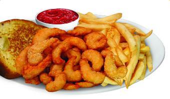 Shrimp Basket Dinner · 21 to 24 popcorn shrimp deep fried to a golden brown. Served with fries, macaroni salad and ...