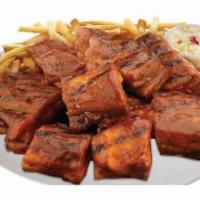 Rib Tips Dinner · 1 lb. of meaty tender tips. Served with fries, coleslaw and garlic toast.