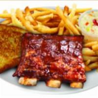 Rib Snack Dinner · 3 to 4 bones of St Louis BBQ ribs. Served with fries, coleslaw and garlic toast.