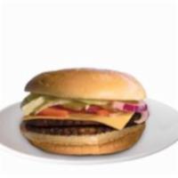 Double Cheeseburger · Topped with bacon, lettuce, tomato, pickles, red onions, cheese, mustard, ketchup and mayo. ...