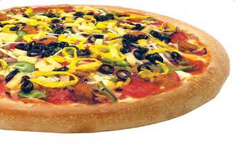 Everything Pizza · Pepperoni, ham, bacon, Italian sausage, ground beef, mushrooms, green peppers, onions, black olives, banana peppers and pineapple.