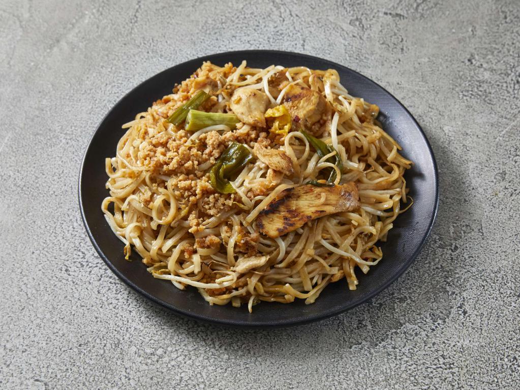 N1. Pad Thai · Thai noodles. Stir fried rice noodles with green onions, bean sprouts and eggs. Topped with crushed peanuts.