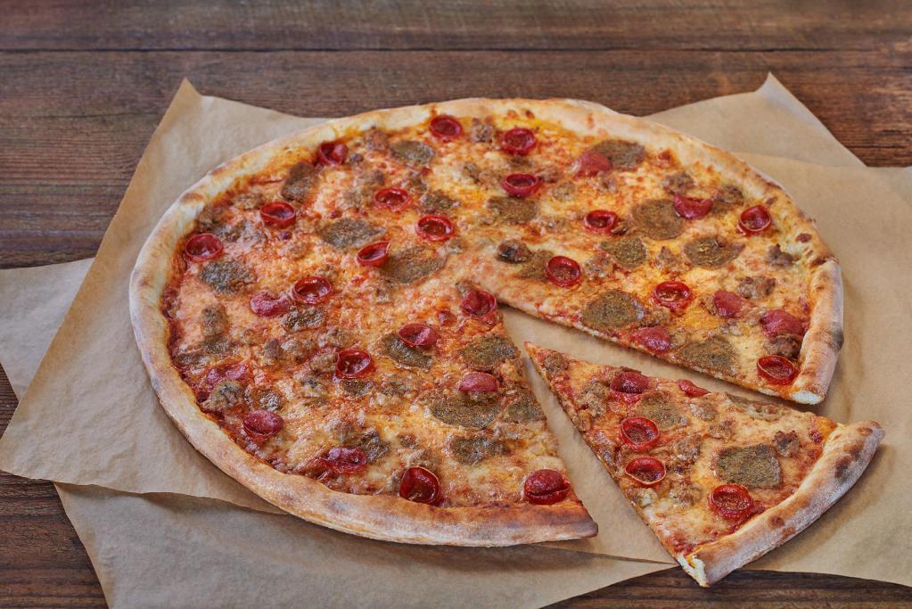 Triboro Red Pie · Meatballs, sausage and pepperoni. 