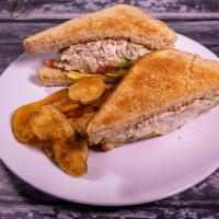 Albacore Tuna Sandwich · Served with Avocado, lettuce, and tomato on whole wheat bread. Choice of side.