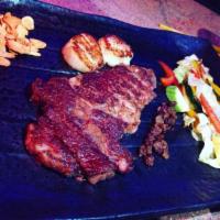 10 Oz. Ribeye Steak · Comes with grilled assorted vegetables, side salad, rice and miso soup.