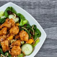 Asian Chicken Salad · Mixed greens, carrots, mandarin oranges, cucumbers, dried cranberries, chow mein noodles and...