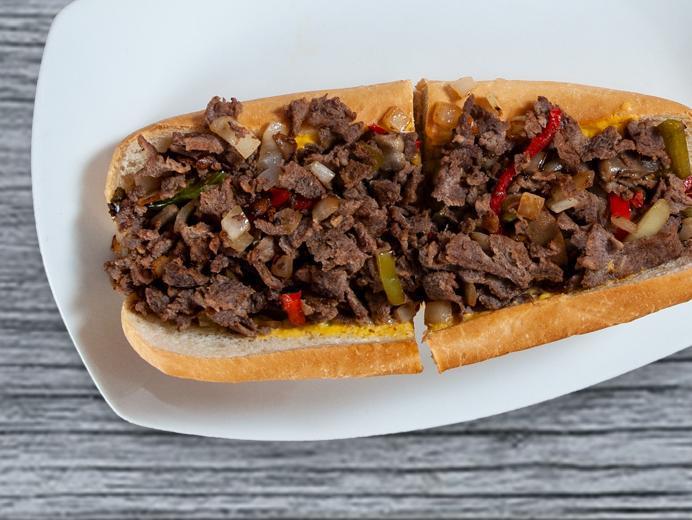Classic Steak Sandwich · Sliced steak sauteed with onions, peppers and mushrooms, topped with cheddar cheese sauce.