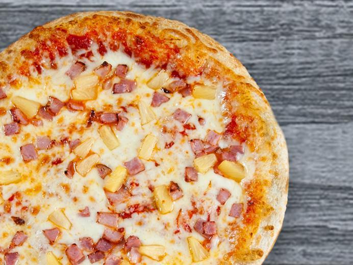 Hawaiian Pizza · Imported ham, pineapple chunks, mozzarella and our sauce.