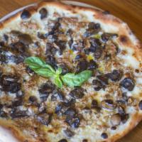 Calabrese Pizza · Fontina cheese, Italian sausage and mushrooms.