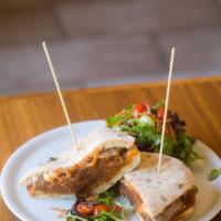 Polpette Panini Lunch · Housemade fresh bread toasted in our wood-burning oven, Meatballs in tomato sauce and provol...